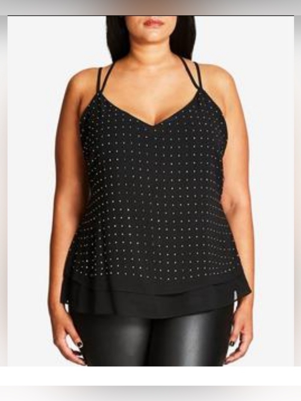 City Chic Black Studded V-Neck Layered Cami Tank Top Sz 18